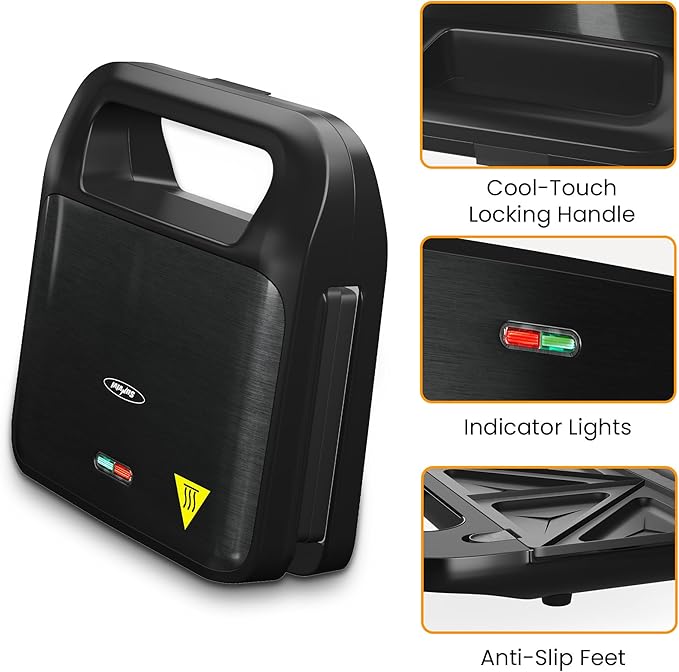 Sunvivi 3 in 1 Waffle, Grill & Sandwich Maker, Sandwich Maker Panini Press Waffle Iron Set with Removable Non-Stick Plates & Indicator Lights, Grill and Sandwich Press for Breakfast, 750W, Black