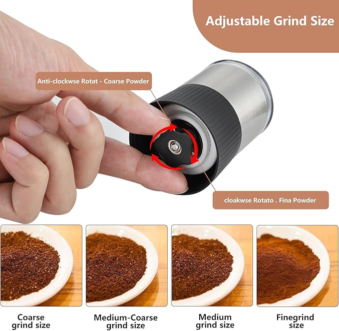 Manual Coffee Bean Grinder - Conical Burr Coffee Grinder with Hand Crank, Portable and Adjustable Settings for Fine to Coarse Grind - Ideal for Camping or Travel