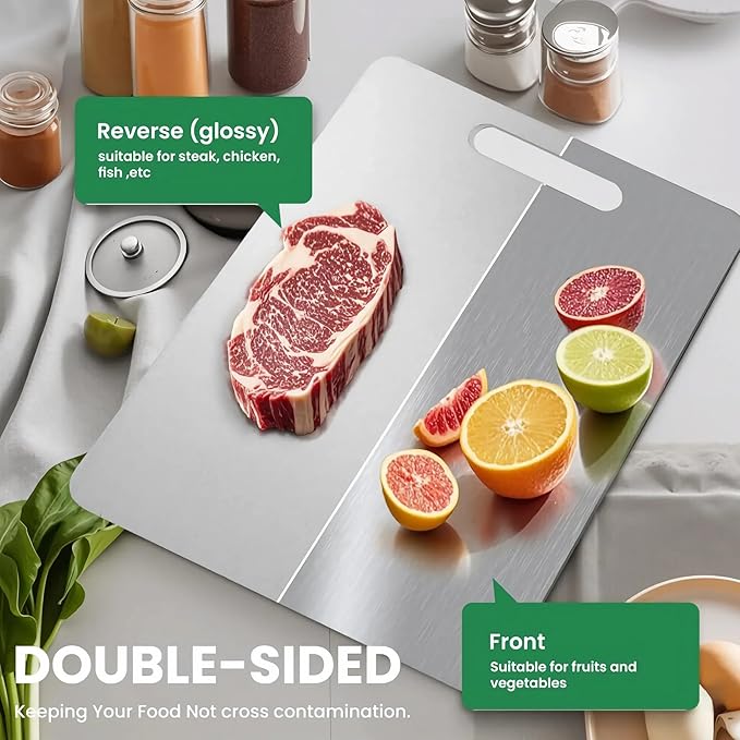 Katuchef Titanium Cutting Boards for Kitchen,Katu Chef Cutting Board,Double-Sided Food-Grade Pure Cut Titanium Chopping Board for Vegetables (L:15.35IN*11.02IN)