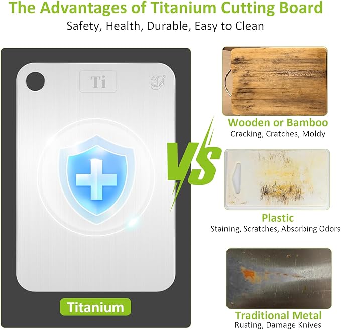 Titanium Cutting Board, 100% Pure Titanium Cutting Boards for Kitchen, Double-Sided Food-Grade Chopping Board for Meat, Vegetables & Fruits, Dishwasher-Friendly (11.42''X7.8'')
