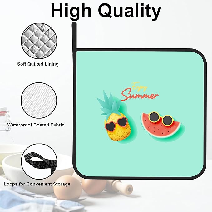 Cute Tropical Fruits Pot Holders Set of 2 Kitchen Heat Resistant Potholders for Microwave Cooking Baking Oven End Dishes and BBQ Gifts for Women