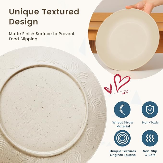 Homienly 40 PCS Dinnerware Set Service for 8, Kitchen Wheat Straw Dinnerware Set Unbreakable - Plates Set, Bowls Set,Cups Set, Microwave and Dishwasher Safe Dish Set for Dinner, Outdoor(Beige)