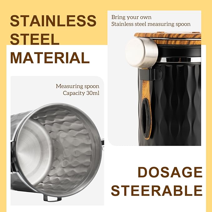 TEDSWAIT Coffee Container with Sealed Cantilever Lid and Scoop, Airtight Stainless Steel Kitchen Food Storage Canister with Date Tracker, 1.8L (Black)