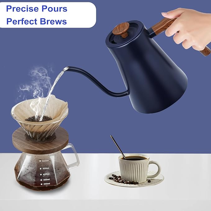 Gooseneck Electric Kettle - 1200W Quick Boil, Temp Control with 5 Presets & ±5℉ Adjustment, Accurate Pouring, 24oz Small Pour Over Coffee & Tea Kettle, 2H Auto Keep Warm, Stainless Steel, Blue