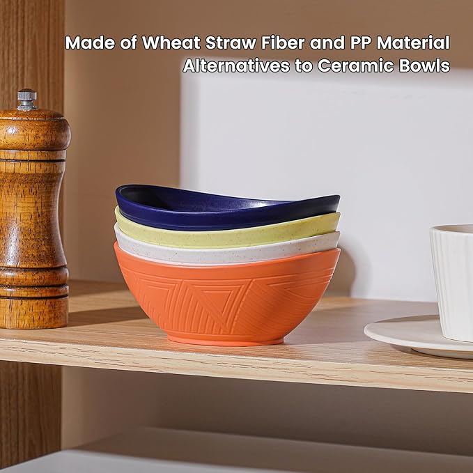 10 oz Small Bowl, Wheat Straw Bowl Sets of 4, Unbreakable and Lightweight Bowls for Kitchen, Plastic Bowls Reusable for Ice Cream, Snack and Dessert (Mondrian Series)