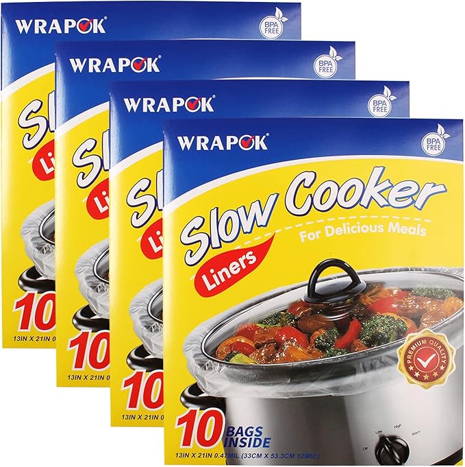 Slow Cooker Liners Kitchen Disposable Cooking Bags BPA Free for Oval or Round Pot, Large Size 13 x 21 Inch, Fits 3 to 8.5 Quarts - 4 Pack (40 Bags Total)