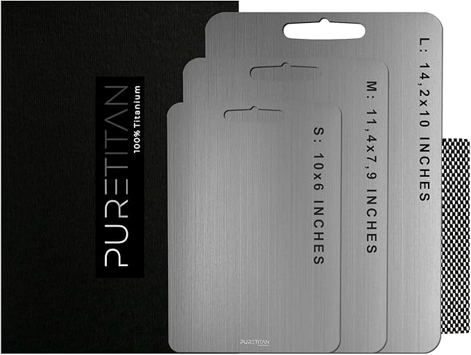Pure Titan® Titanium Cutting Board - Stainless Steel Alternative, Knife-Friendly & Easy to Clean Great Gift for the Modern Man or Woman Mini cutting board non toxic Camping cutting board for meat (L)