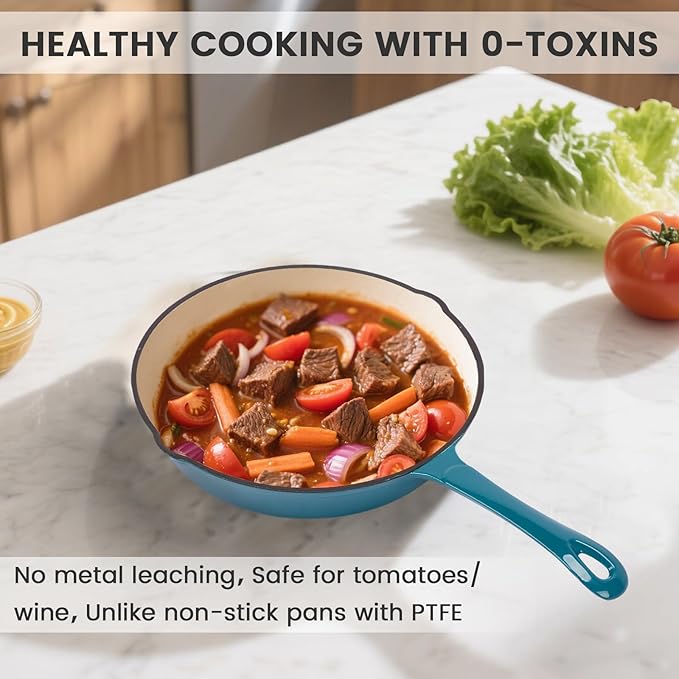 Hisencn Enameled Cast Iron Frying Pan Set, 3 Piece Set of Skillets(8''/9.5''/11''), PFAS & PTFE & PFOA -Free, Gas/Induction/Electric/Oven Compatible, Biscay Blue