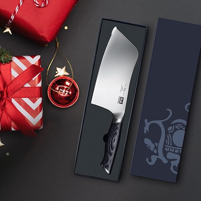 SHAN ZU 7 Inch Chef Knife, Sharp Meat Cleaver Knife Vegetable Chopper Professional Japanese High Carbon Stainless Steel Kitchen Chopping Knife with K133 Wood Handle, Black Tortoise Genbu Series