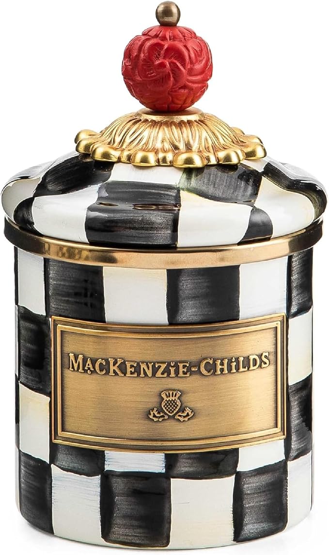 MACKENZIE-CHILDS Courtly Check Enamel Canister, Black-and-White Kitchen Storage Container with Lid, Mini