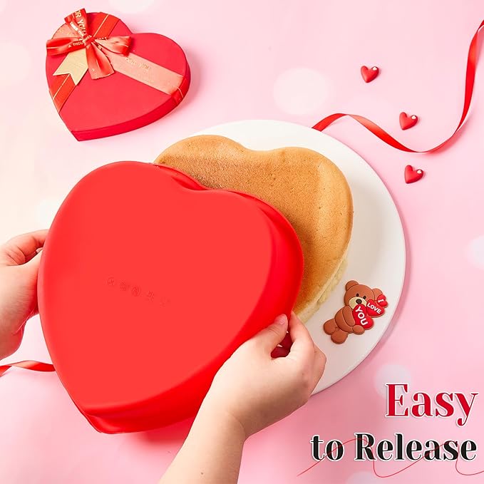 8 Inch Heart Shaped Cake Pans, 2 Pack Nonstick Heart Cake Molds Silicone Baking Molds for Cheesecakes, Chocolate Cakes, Brownies