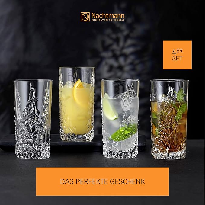 Nachtmann Sculpture 14oz Long Drink Glasses (Set of 4) - Crystal Glassware for Cocktails & Beverages, Elegant Design, Ideal for Special Occasions - Dishwasher Safe Stylish Glassware for Dining