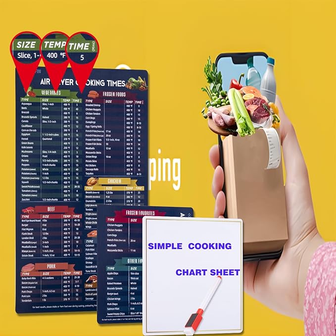 Easy Air Fryer Magnetic Cheat Sheet For Beginners and Expert Users, Air Fryer Cooking Time Magnet Sheet, Air Fryer Cooking Guide, Kitchen Gadgets,Air Fryer Accessories