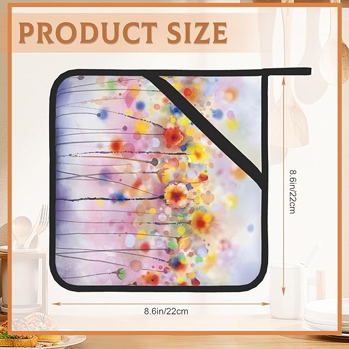 Abstract Florl Pot Holders Set of 2, Kitchen Heat Resistant Potholder for Microwave Cooking Baking Oven End Dishes and BBQ