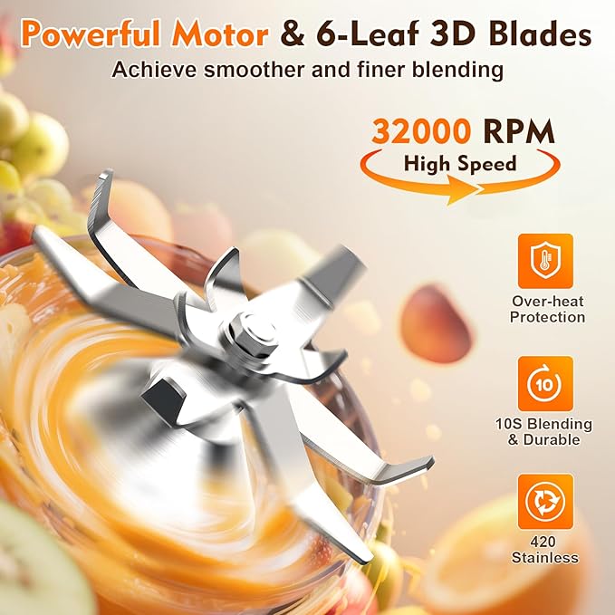 3-in-1 Blender and Food Processor Combo for Smoothies Shakers, 1500W(32000 RPM) Professional Blenders for Kitchen, Adjustable Speed, 68oz BPA-Free Jar, 30s Self-Cleaning (68 oz)