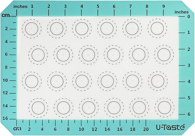 446ºF Heat Resistant Macaron Mat: U-Taste 11.75x8.25in Non Stick Silicone Baking Mat, Reusable Cookies Pastry Sheet Liner with Edge Enhancement & Circle Measurement for Cake Pan (Aqua Sky)