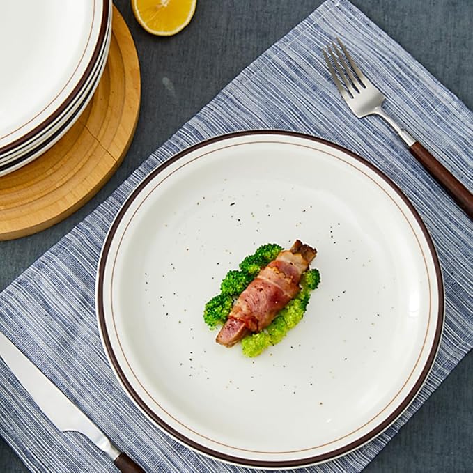 10.5-inch Porcelain Dinner Plate Set of 6 - Microwave, Oven and Dishwasher Safe, Scratch Resistant. (Classic Brown)