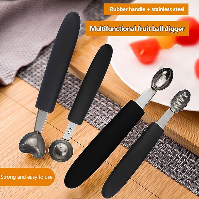 7Pcs Melon Baller Scoop Set, Stainless Steel Ball Spoon, Smooth Round Melon Balls Melon Scoop, Watermelon Cantaloupe Scooper for Watermelon, Ice Cream, Fruits, Sorbet(#1)
