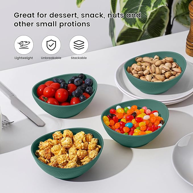 Wheat Straw Bowls, Unbreakable Snack Bowl 4 PCS - 10 OZ, Small Bowl for Snack, Dessert, Dip, Microwave and Dishwasher Safe Mini Bowls Set for Kitchen (Green)