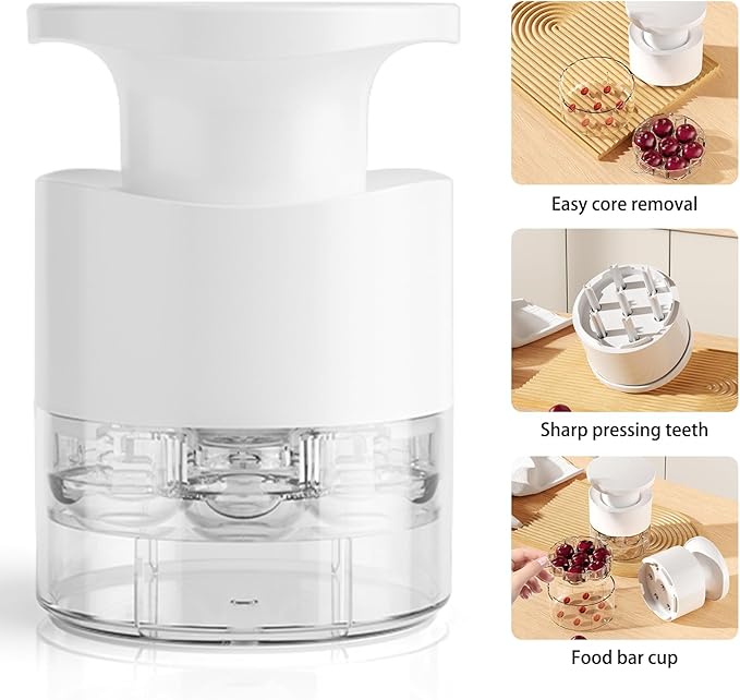 Cherry Pitter Multiple, Push Type Cherry Corer Multiple, Kitchen Cherry Jam 7 Holes Multi Pitter Tool, 7-in-1 Cherry Seed Remover Quick Portable Cherry Pitting Tool (White)