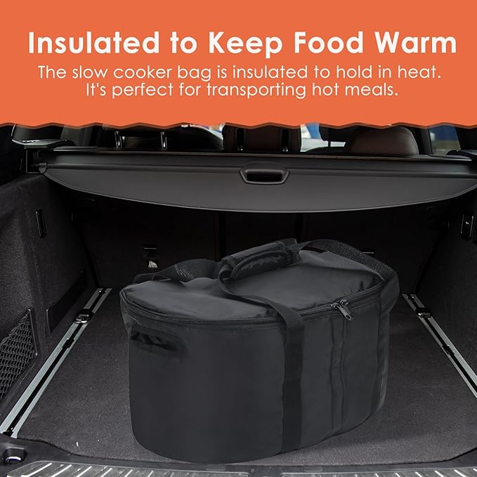 Portable Slow Cooker Travel Bag, Insulated Carrier Case for Most 4, 5, 6, 7, 8 Quart Crock, Internal Mesh Net Holds Pot in Place, Slow Cooker Carrier