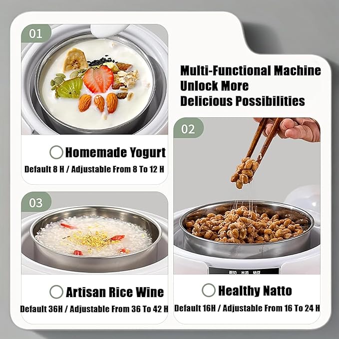 Genuine sealjoyous Yogurt Maker 1-36 hours multi-functional constant temperature yogurt machine,32-45 degrees adjustable, automatic digital LCD display 1.2 liters capacity (Standard no cup)