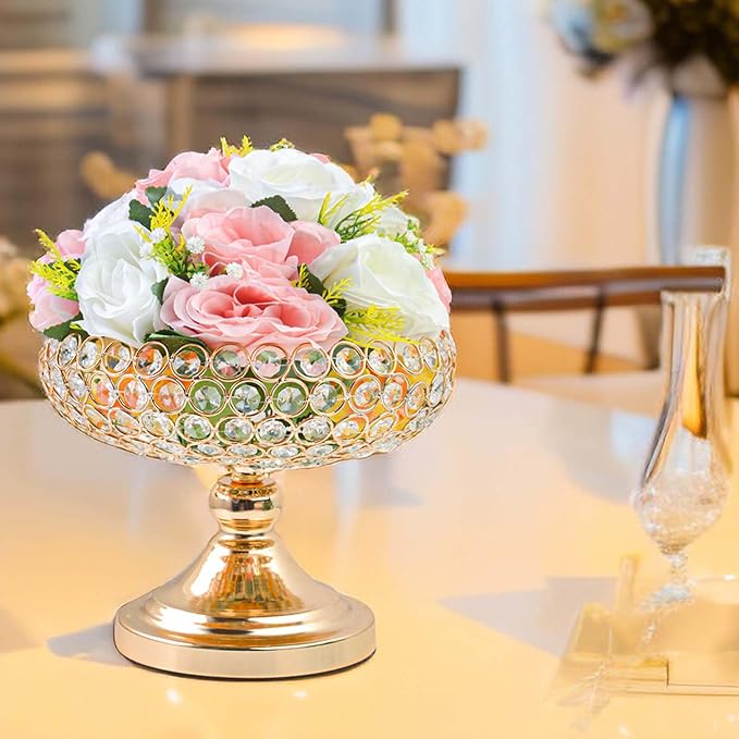 Crystal Fruit and Dessert Bowl Set, Elegant Centerpiece for Party Table (Golden, Bowl Shaped, 2 Pcs)