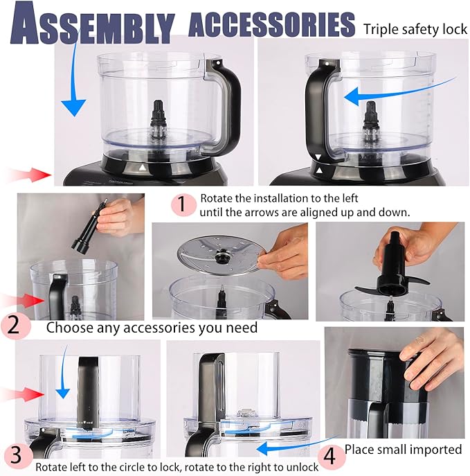 14 Cup Food Processor, French-Fry-Cutter, Blending, Mixing, Shredding, and Slicing, Meat and Vegetable Chopping, Doughing for Home Use, Mincing, and Pureeing,4 Speeds, Large Feed Chute,600W