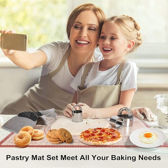 Biscuit Cutter,Pastry Cutter, Bench Scraper, Silicone Pastry Dough Baking Mat Set, Baking Tools and Accessories Kit