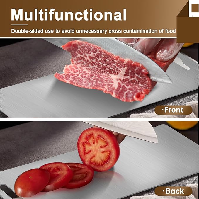 Titanium Cutting Board - 100% Pure Titanium Cutting Boards for Kitchen, Double Sided Medical-grade Cutting Mat for Easy to Clean, Ideal for Home & Outdoor Cooking (12 * 18 * 0.08in)