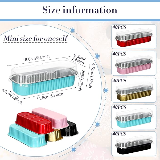 Qunclay 200 Pcs Aluminum Foil Mini Loaf Pans with Lids 6.8 oz Disposable Mini Cake Pan with Lid Rectangle Baking Cups for Fall Halloween Thanksgiving Party Muffin Cheesecake Ramekins (Multicolor)