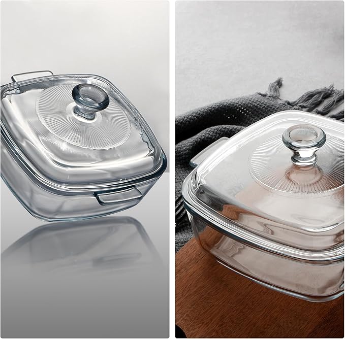 NUTRIUPS Mini Glass Casserole Dish with Lid Oven Safe Square Casserole Dish Set 2 Pack (5.9in+6.8in) Microwave Bowl With Glass Lid (0.8L+1.2L)