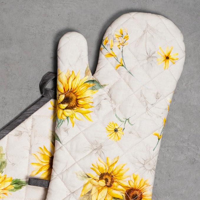 Maison d' Hermine 100% Cotton Oven Mitt & Pot Holder Set (7.5"x13" & 8"x8") Heat Resistant BBQ Cooking Gloves with Loop, Baking, Grilling, Kitchen, Handling Hot Pans Spring/Summer (Candice)