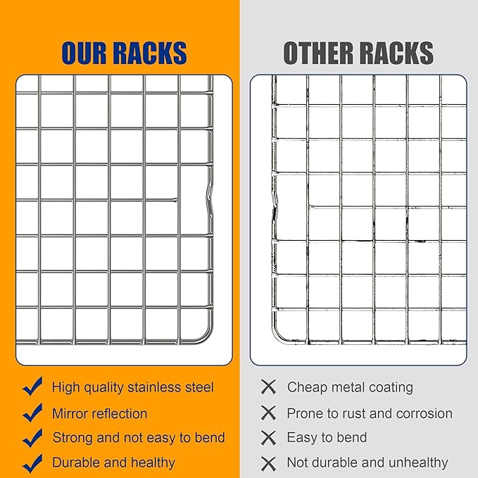 2PCS Cooling Racks for Cooking and Baking -11.65''x16.85''Heavy Duty Stainless Steel Wire Rack for Baking, Grilling, Roasting - Oven & Dishwasher Safe - Fits Half Sheet Pan(Silver)