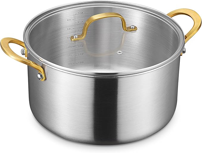 BEZIA 10 Quart Tri-Ply Stainless Steel Stock Pot, Nonstick Stockpot with Sturdy & Double Handle, Even Heating, Induction Cooking Pot for All Stoves, Large Soup Pot for Catering,Groups, Events, Silver