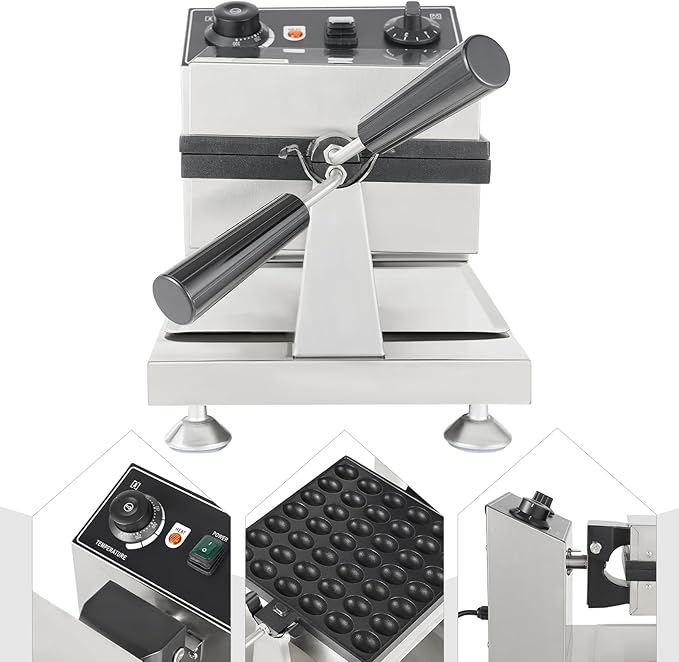 1200W Commercial Mini Pancake Maker, 42 Grids Electric Waffle Maker Non-Stick Stainless Steel Belgian Waffle Iron w/Time & Temper Adjustable|180° Rotating, Large Waffle Machine for Restaurant