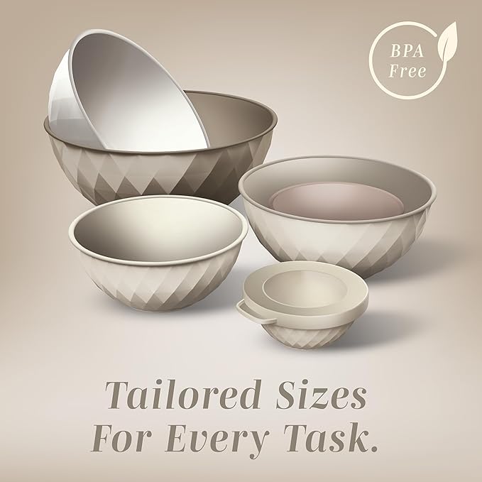 COOK WITH COLOR Mixing Bowls with Lids - 12 Piece Plastic Nesting Bowls Set includes 6 Prep Bowls and 6 Lids, Diamond Design - Microwave Safe