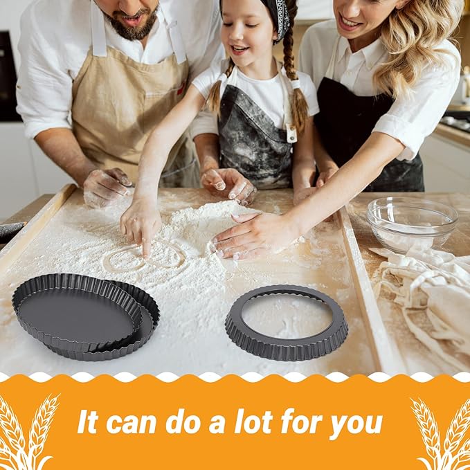 Beasea Mini Tart Pans for Baking, 2pcs 8 Inch Tart Pan with Removable Bottom Small Non Stick Carbon Steel Quiche Pie Pans for Oven Baking