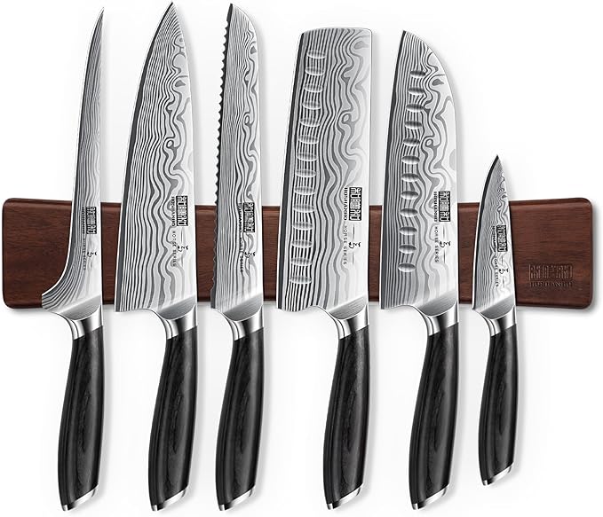 7 Pieces Knife Set with Magnetic Knife Holder, Ultra Sharp Powder Steel Kitchen Knives Set, Professional Chef Knife Sets with Ergonomic Pakkawood Handle