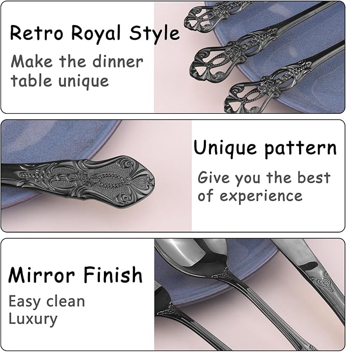 Retro Royal Black Silverware Set With Gift Box, 20-Pieces Cutlery Set Utensils Stainless Steel Flatware For 4 MIKIWAY Kitchen Tableware Set For Gifts Festive, Dishwasher Safe, Mirror Polishing