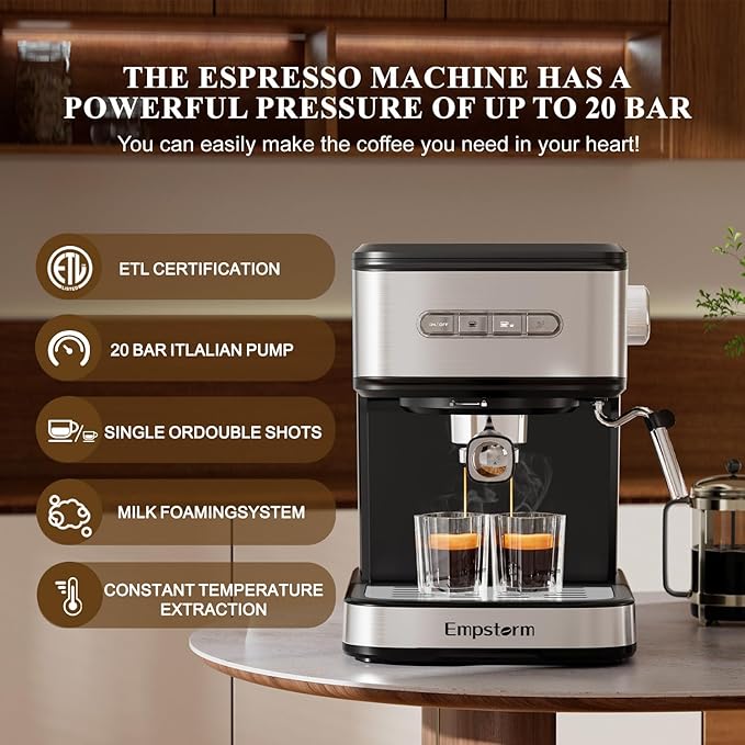 20 Bar Espresso Machine, Cappuccino Machines with Milk Frother Steam Wand, Latte Machine for Home&Barista, Automatic Shut-off Function