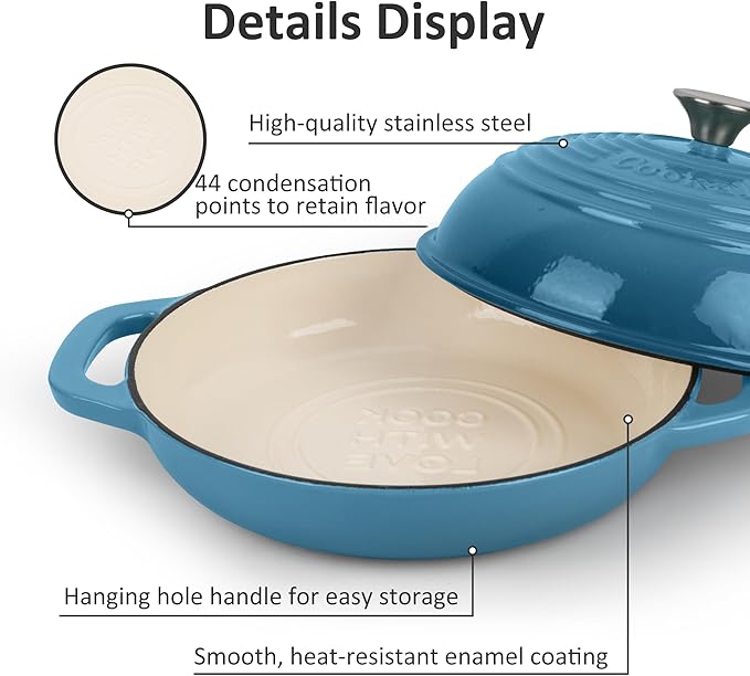 Iron Cloche Dutch Oven - Premium Enameled Cast for Bread Baking | Non-Stick Bread Pan with Lid | Perfect for Sourdough, Loaf, and Artisan Baking (Blue, 5 QT)