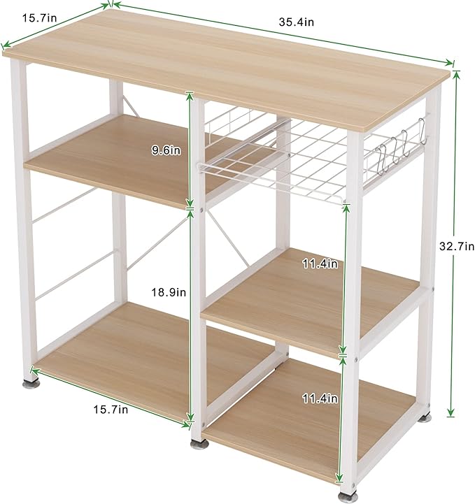 soges 3-Tier Kitchen Baker's Rack Utility Microwave Oven Stand Kitchen Island Cart Standing Multifunction Storage Shelf Kitchen Workstation, Maple