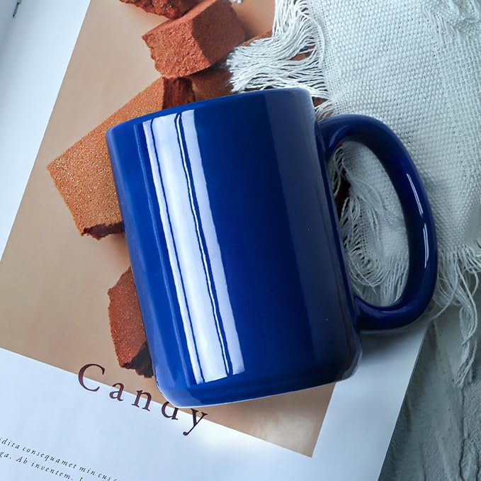 Smilatte 16 OZ Porcelain Coffee Mugs, Classic Blank Ceramic Cup with Large Handle for Tea Latte Cappuccino, Set of 4, Blue