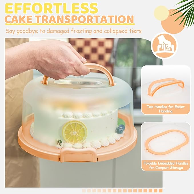 Ohuhu Cake Stand with Lid, Cake Carrier BPA-Free Cake Containers for 10 inch Cake with 2 Handles Cupcake Carrier - Plastic Cover Two Sided Base for Transport Pies Nuts Fruit