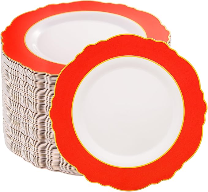 WDF 60pcs Plastic Red Plates Disposable - 7.5inch Heavy Duty Red Dessert/Salad Plates for Memorial Day