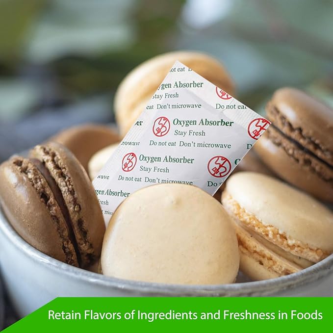 SurpOxyLoc 100 Sachets 200cc Oxygen Absorbers for Food Storage, Food Grade, Disposable, Sealed Packets, Red, Polyester, Hook & Loop Closure, Retains Flavors, Extends Shelf Life