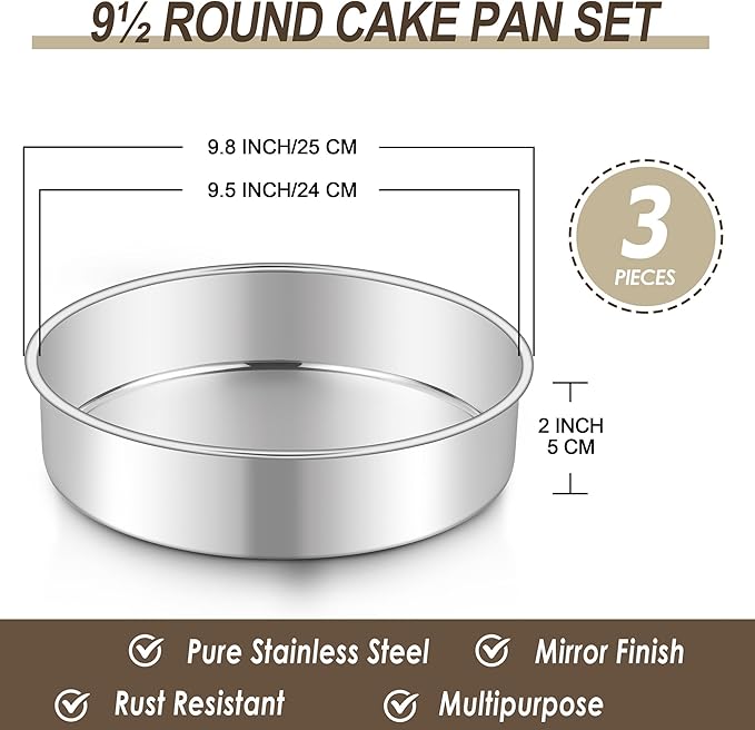 Homikit Round Cake Pan Set of 3, 9-Inch Stainless Steel Cake Tins Bakeware for Baking Layer Smash Birthday Cake,Oven, Pressure Cooker & Dishwasher Safe