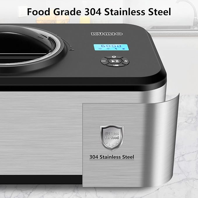 KUMIO 1.6-Quart Ice Cream Maker with Compressor, No Pre-Freezing, 4 Modes Ice Cream Maker Machine with LCD Display, Timer, Automatic Gelato & Yogurt Machine, Stainless Steel