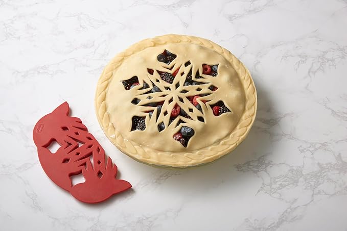 Talisman Designs Pie Top Cutter | Pie Crust Cutter | Pie Decorating Tools | Pie Pastry Baking Accessories | Stencil Crust Cutout | 10-Inch | Snowflake Design | Red